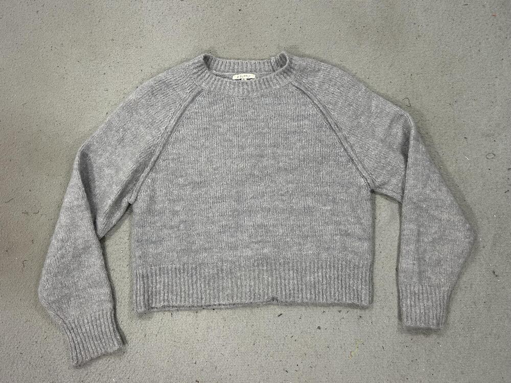 Z Supply Sweater Womens XS Gray Fuzzy Knit Crewneck Raglan Pullover Top